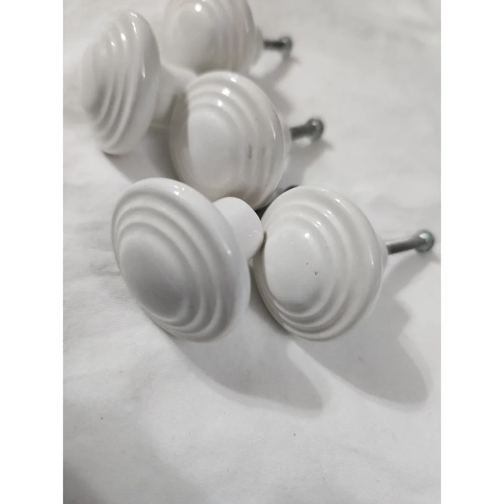 White Ceramic Drawer Or Cupboard Pulls Set Of Five